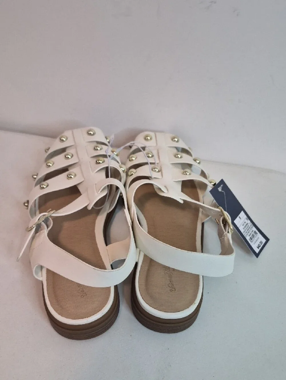 Target White Gladiator Sandals with Gold Studs Size 9